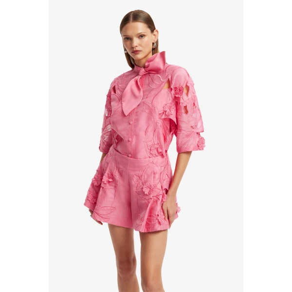 Leo Lin Brooklyn Appliqué Bow Puff Sleeve Top - Leo Lin Dress - Australian Luxury Fashion - Shop at Coveti