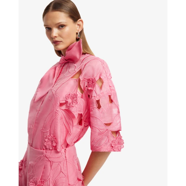 Leo Lin Brooklyn Appliqué Bow Puff Sleeve Top - Leo Lin Dress - Australian Luxury Fashion - Shop at Coveti
