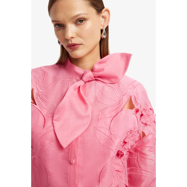 Leo Lin Brooklyn Appliqué Bow Puff Sleeve Top - Leo Lin Dress - Australian Luxury Fashion - Shop at Coveti