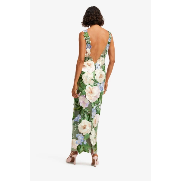Leo Lin Fleur Floral Hand-Embroidered Backless Maxi Dress - Leo Lin Dress - Australian Luxury Fashion - Shop at Coveti