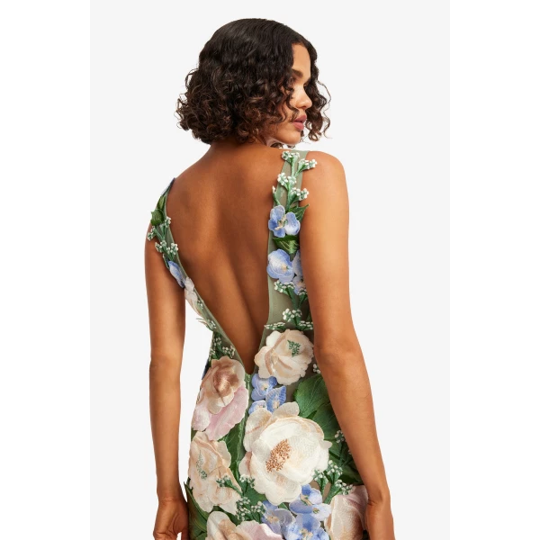 Leo Lin Fleur Floral Hand-Embroidered Backless Maxi Dress - Leo Lin Dress - Australian Luxury Fashion - Shop at Coveti