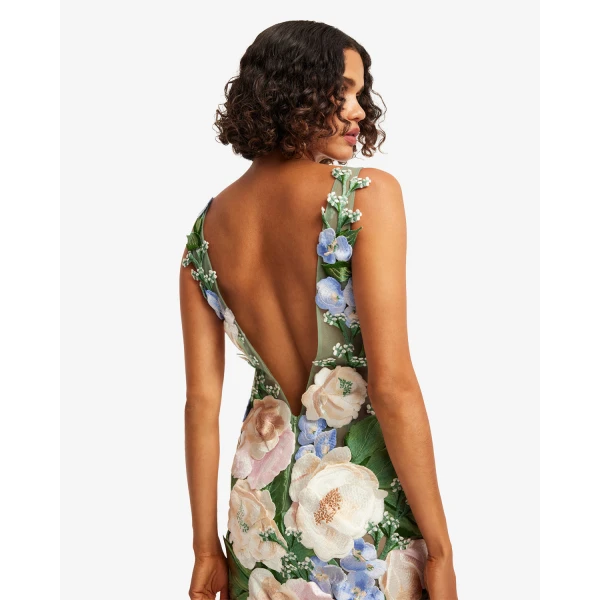 Leo Lin Fleur Floral Hand-Embroidered Backless Maxi Dress - Leo Lin Dress - Australian Luxury Fashion - Shop at Coveti