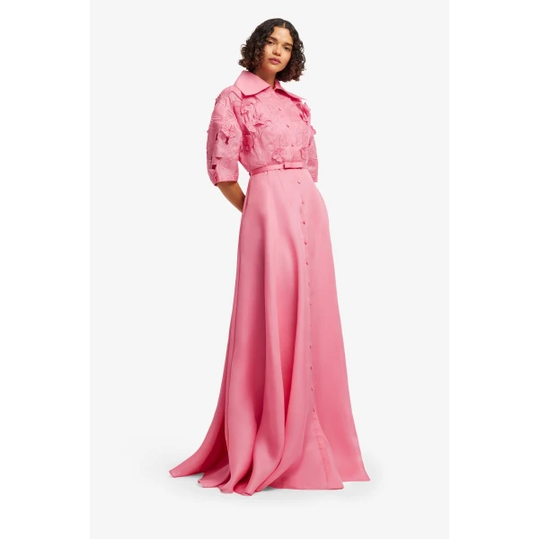 Leo Lin Junia Appliqué Puff Sleeve Silk Gown - Leo Lin Dress - Australian Luxury Fashion - Shop at Coveti
