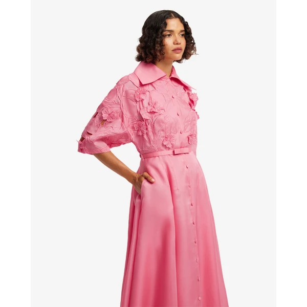 Leo Lin Junia Appliqué Puff Sleeve Silk Gown - Leo Lin Dress - Australian Luxury Fashion - Shop at Coveti
