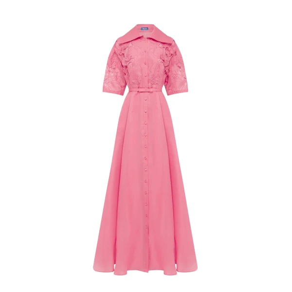 Leo Lin Junia Appliqué Puff Sleeve Silk Gown - Leo Lin Dress - Australian Luxury Fashion - Shop at Coveti