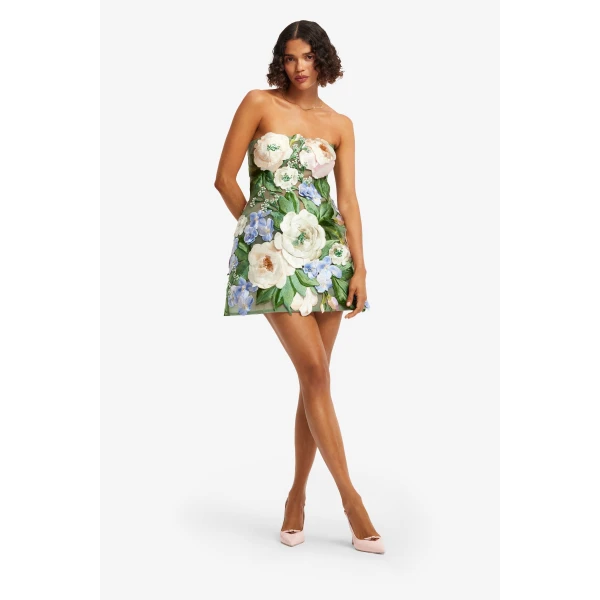 Leo Lin Roselle Floral Hand-Embroidered Bustier Mini Dress - Leo Lin Dress - Australian Luxury Fashion - Shop at Coveti