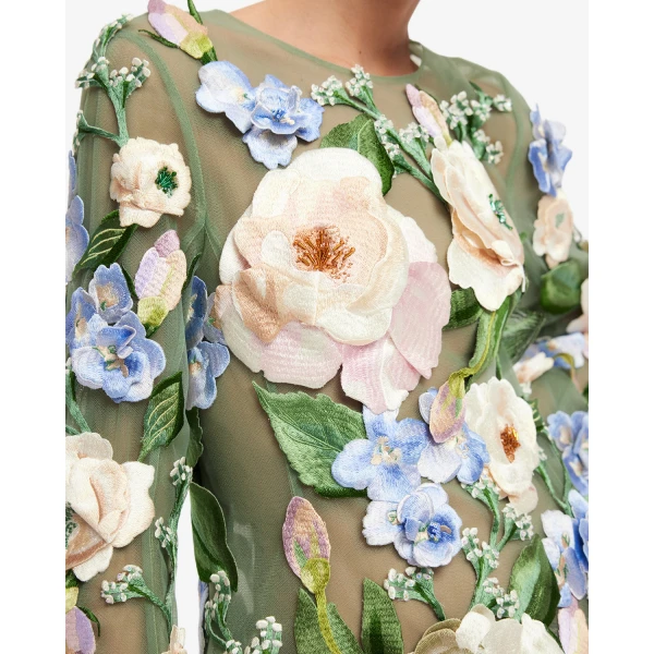 Leo Lin Suzanne Floral Hand-Embroidered Bell Sleeve Mini Dress - Leo Lin Dress - Australian Luxury Fashion - Shop at Coveti