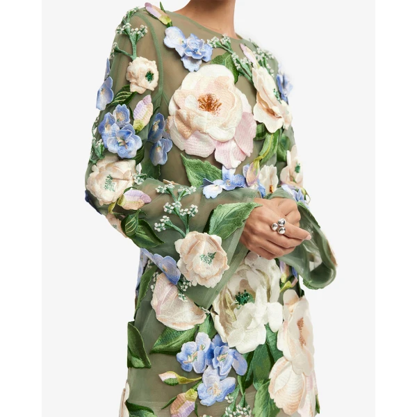 Leo Lin Suzanne Floral Hand-Embroidered Bell Sleeve Mini Dress - Leo Lin Dress - Australian Luxury Fashion - Shop at Coveti