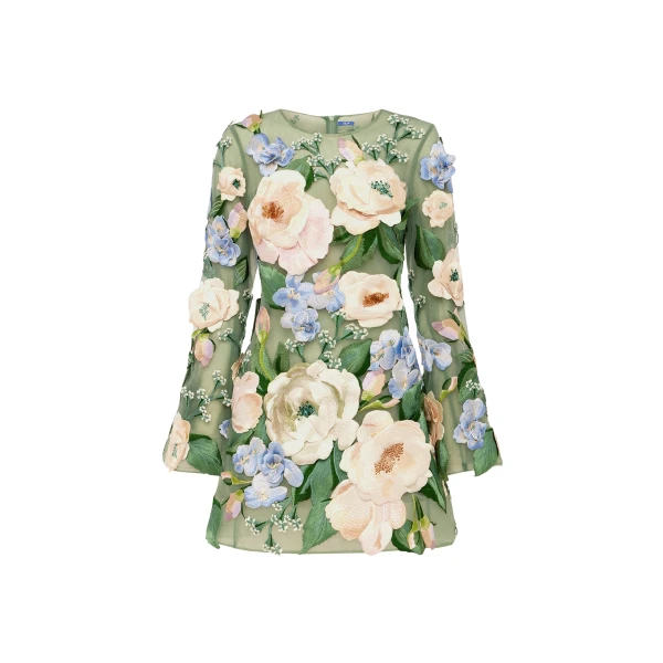Leo Lin Suzanne Floral Hand-Embroidered Bell Sleeve Mini Dress - Leo Lin Dress - Australian Luxury Fashion - Shop at Coveti
