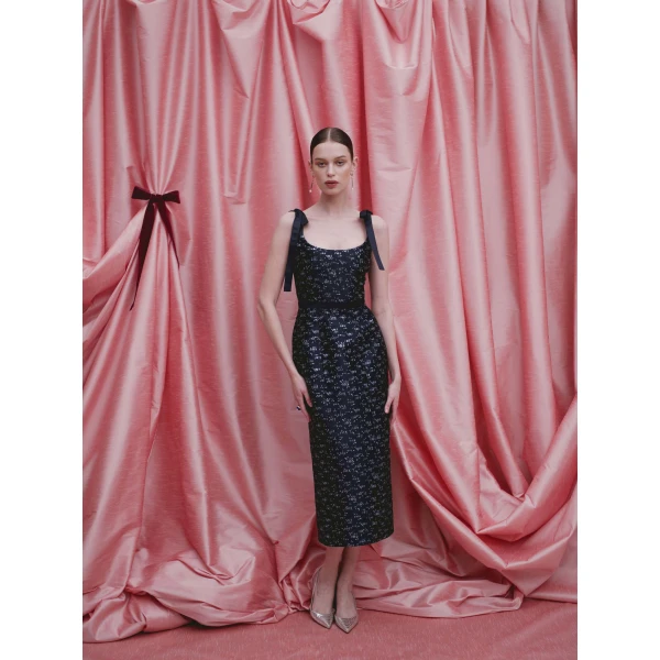 Markarian Acacia Navy Floral Brocade Corset Midi Dress, view 2