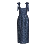 Markarian Acacia Navy Floral Brocade Corset Midi Dress - Dresses - New York Luxury Occasion Wear at Coveti