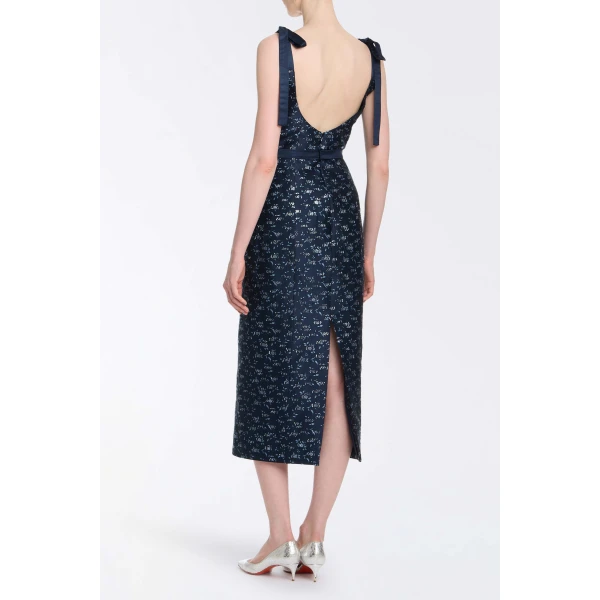 Markarian Acacia Navy Floral Brocade Corset Midi Dress, view 4