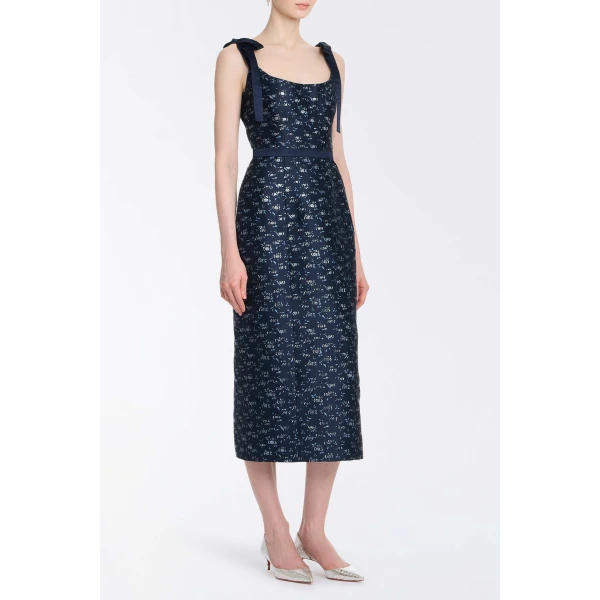 Markarian Acacia Navy Floral Brocade Corset Midi Dress, view 5