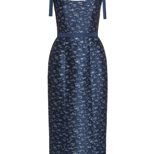Markarian Acacia Navy Floral Brocade Corset Midi Dress - Dresses - New York Luxury Occasion Wear at Coveti