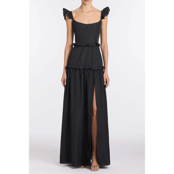 Markarian Alanna Black Gingham Taffeta Ruffle Tiered Gown, view 2