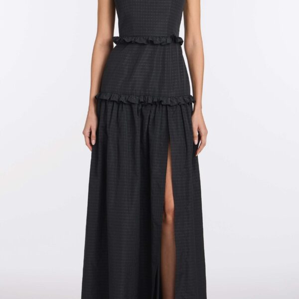 Markarian Alanna Black Gingham Taffeta Ruffle Tiered Gown - Dresses - New York Luxury Occasion Wear at Coveti
