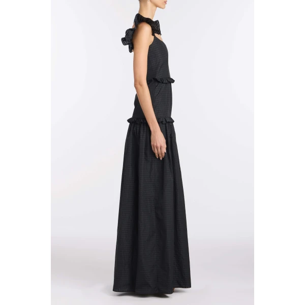 Markarian Alanna Black Gingham Taffeta Ruffle Tiered Gown, view 3