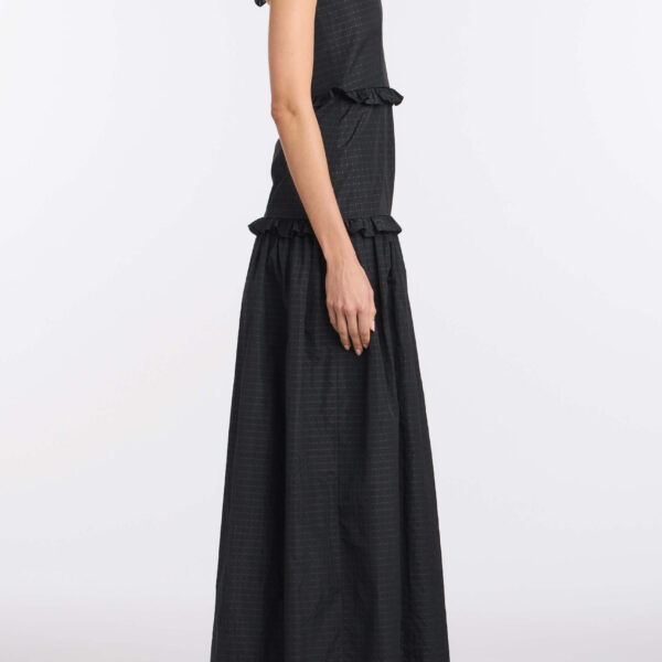 Markarian Alanna Black Gingham Taffeta Ruffle Tiered Gown - Dresses - New York Luxury Occasion Wear at Coveti