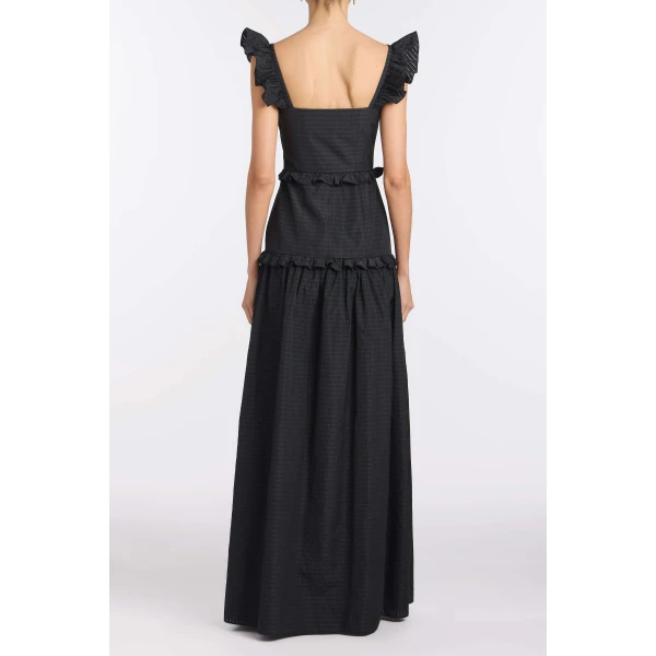 Markarian Alanna Black Gingham Taffeta Ruffle Tiered Gown, view 4