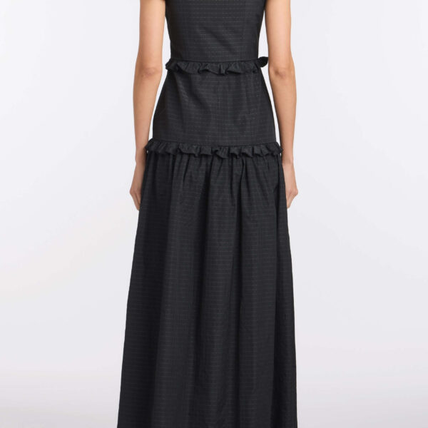 Markarian Alanna Black Gingham Taffeta Ruffle Tiered Gown - Dresses - New York Luxury Occasion Wear at Coveti