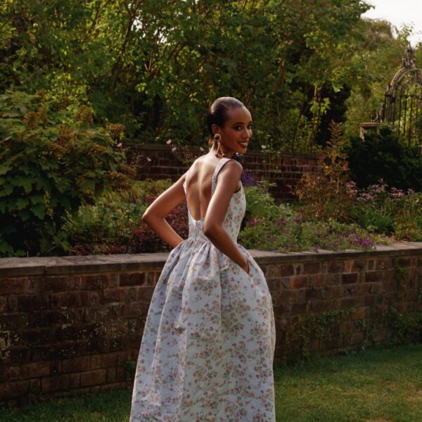 Markarian Apple Blue Ikat Floral Corset Dress - Dresses - New York Luxury Occasion Wear at Coveti