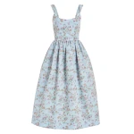 Markarian Apple Blue Ikat Floral Corset Dress - Dresses - New York Luxury Occasion Wear at Coveti