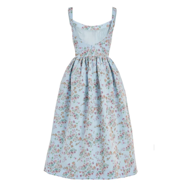 Markarian Apple Blue Ikat Floral Corset Dress - Dresses - New York Luxury Occasion Wear at Coveti