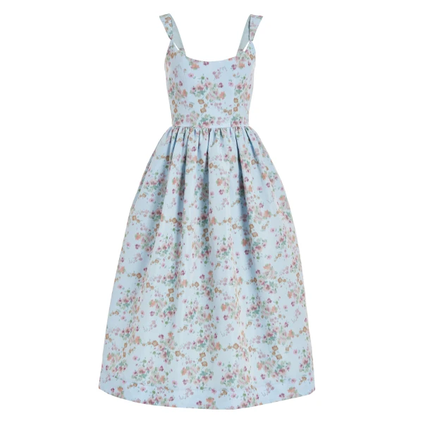 Markarian Apple Blue Ikat Floral Corset Dress - Dresses - New York Luxury Occasion Wear at Coveti