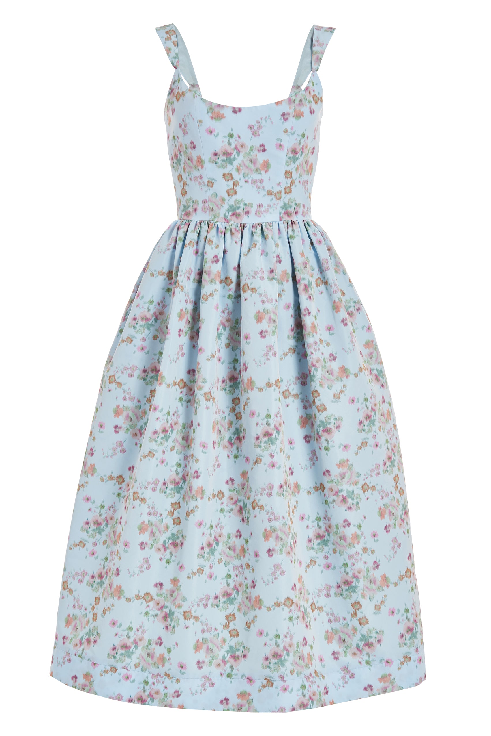 Markarian Apple Blue Ikat Floral Corset Dress - Dresses - New York Luxury Occasion Wear at Coveti