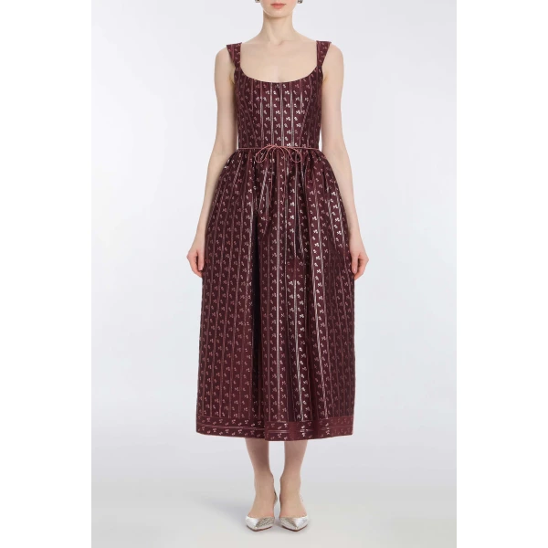 Markarian Apple Burgundy Floral Stripe Midi Dress, view 2