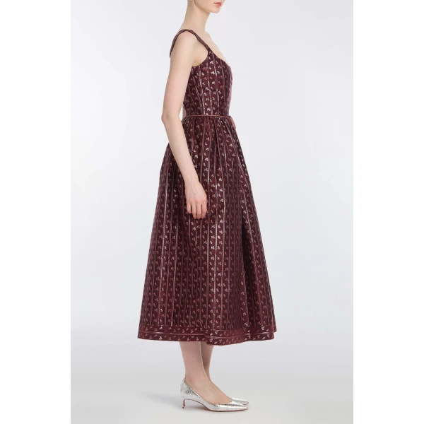 Markarian Apple Burgundy Floral Stripe Midi Dress, view 3