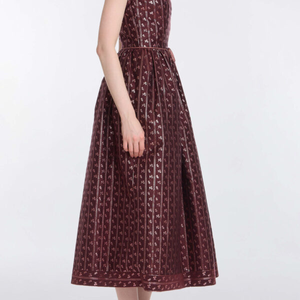 Markarian Apple Burgundy Floral Stripe Midi Dress - Dresses - New York Luxury Occasion Wear at Coveti