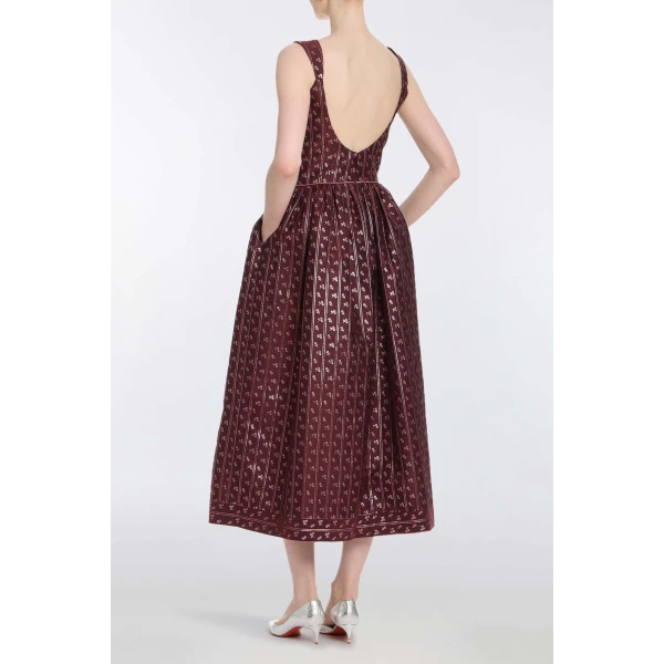 Markarian Apple Burgundy Floral Stripe Midi Dress, view 4
