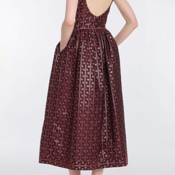 Markarian Apple Burgundy Floral Stripe Midi Dress - Dresses - New York Luxury Occasion Wear at Coveti