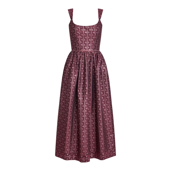 Markarian Apple Burgundy Floral Stripe Midi Dress