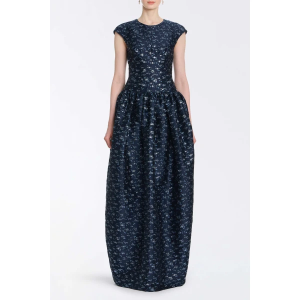 Markarian Ballade Navy Floral Brocade Gown, view 2