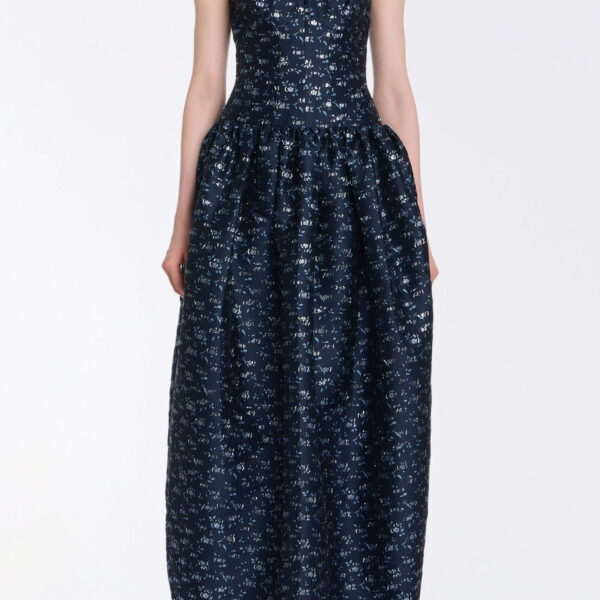 Markarian Ballade Navy Floral Brocade Gown - Dresses - New York Luxury Occasion Wear at Coveti