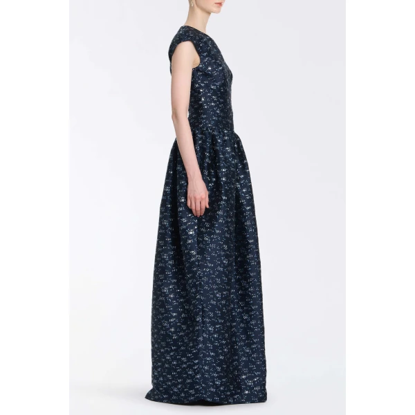 Markarian Ballade Navy Floral Brocade Gown, view 3