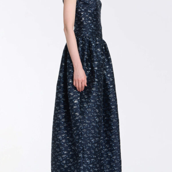 Markarian Ballade Navy Floral Brocade Gown - Dresses - New York Luxury Occasion Wear at Coveti