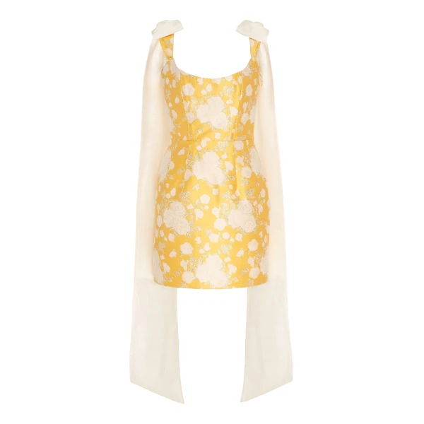 Markarian Celestia Yellow Floral Brocade Mini Dress