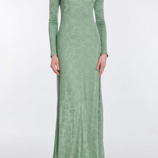 Markarian Coco Pistachio Green Floral Jersey Long Sleeve Gown - Dresses - New York Luxury Occasion Wear at Coveti