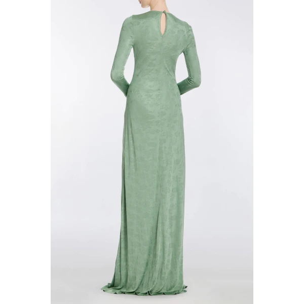 Markarian Coco Pistachio Green Floral Jersey Long Sleeve Gown, view 3