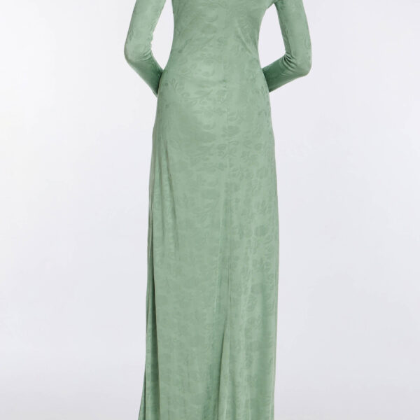 Markarian Coco Pistachio Green Floral Jersey Long Sleeve Gown - Dresses - New York Luxury Occasion Wear at Coveti