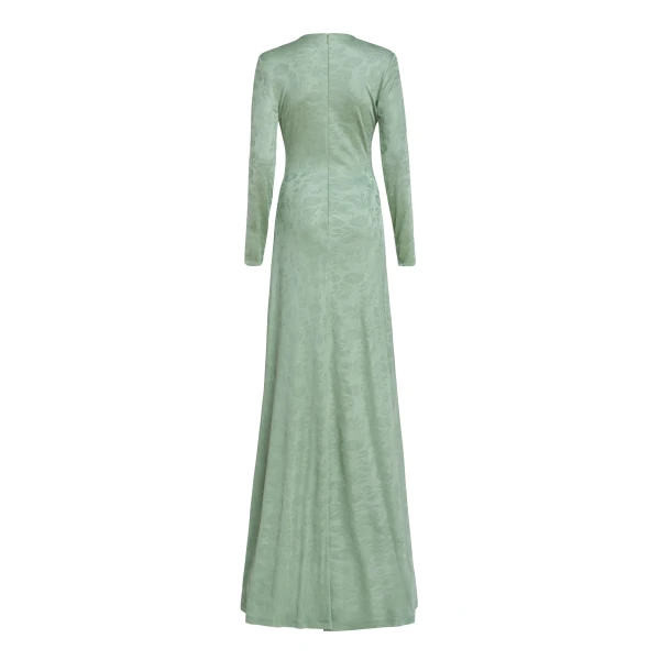 Markarian Coco Pistachio Green Floral Jersey Long Sleeve Gown, view 4