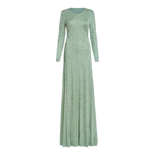 Markarian Coco Pistachio Green Floral Jersey Long Sleeve Gown
