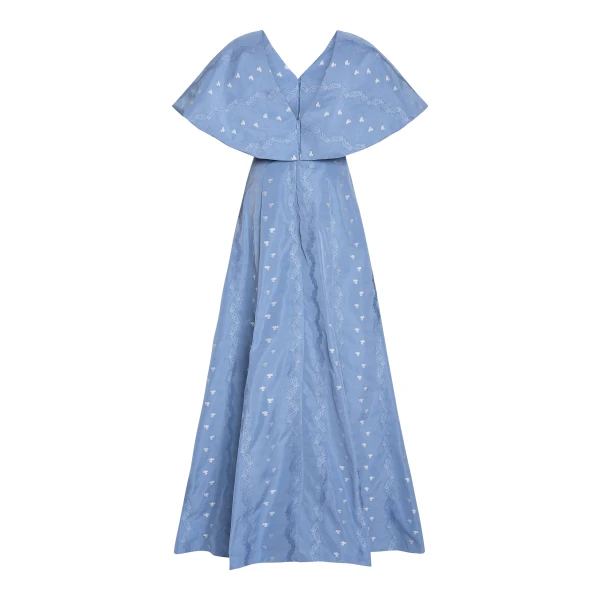 Markarian Eloise Wedgewood Floral Taffeta Capelet Gown, view 2