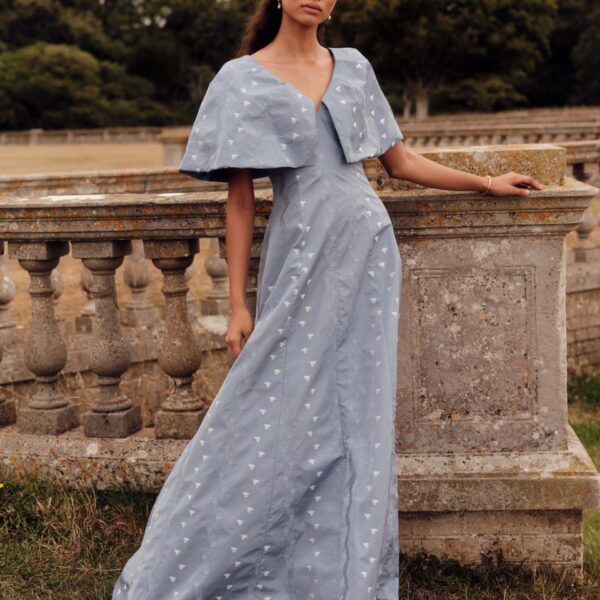 Markarian Eloise Wedgewood Floral Taffeta Capelet Gown - Dresses - New York Luxury Occasion Wear at Coveti