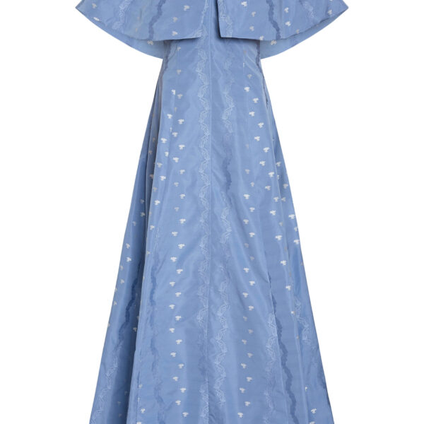 Markarian Eloise Wedgewood Floral Taffeta Capelet Gown - Dresses - New York Luxury Occasion Wear at Coveti