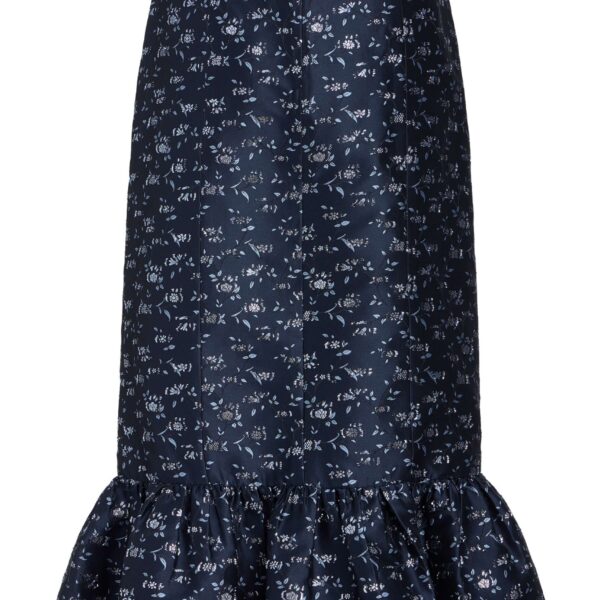 Markarian Fairnata Navy Floral Brocade Pencil Skirt - Skirts - New York Luxury Occasion Wear at Coveti