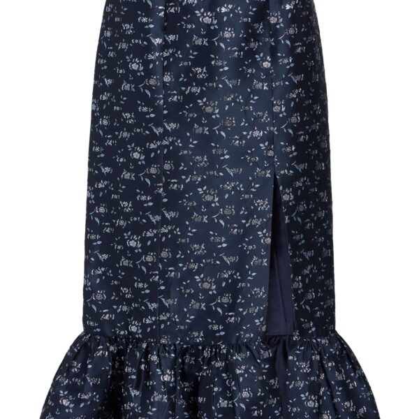 Markarian Fairnata Navy Floral Brocade Pencil Skirt - Skirts - New York Luxury Occasion Wear at Coveti